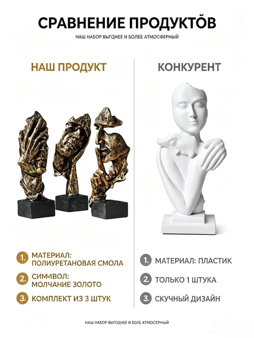 Статуэтки абстрактные, 3 шт, высота 16.5 см, из смолы, 3 шт, фото 2
