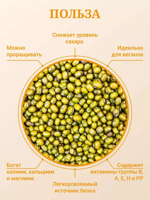 NutsVIP PREMIUM Бобы маш 1 кг крупа зеленая для проращивания и супа, 1 кг, фото 6