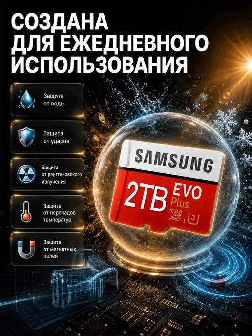 Карта памяти microSD 2 ТБ Samsung для телефона и камеры, 2 ТБ, фото 6