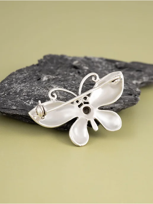 Milana silver Брошь серебро с гранатом, марказитом, ониксом, серебристый, фото 2