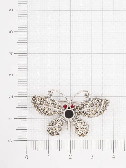 Milana silver Брошь серебро с гранатом, марказитом, ониксом, серебристый, фото 3