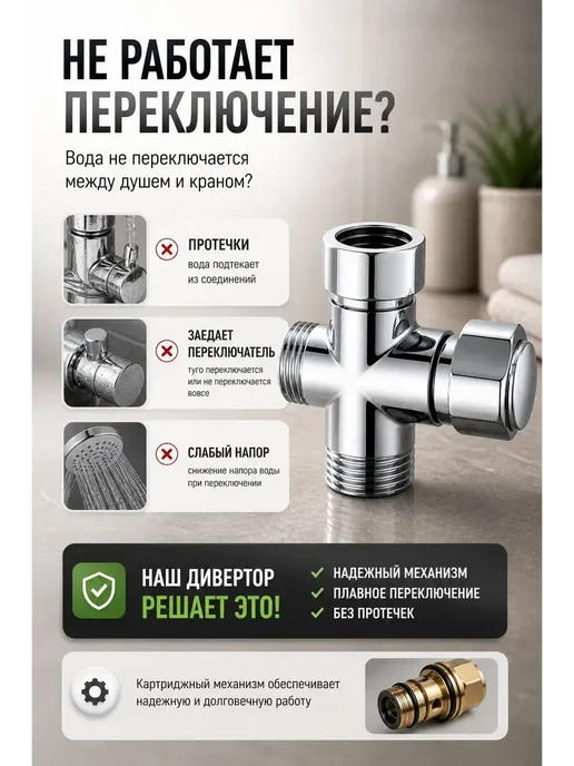FranklinMIX Диверторы Дивертор для смесителя картриджный, вариант, фото 4