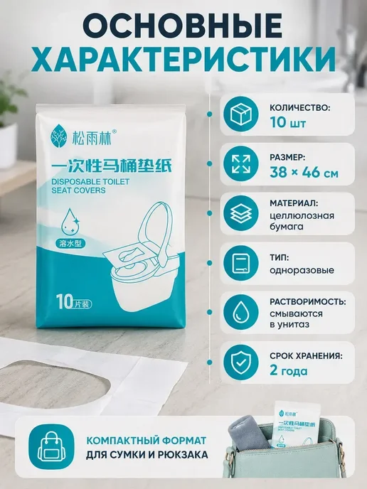FranklinMIX Покрытия для унитаза Накладки на унитаз одноразовые дорожные, белый, фото 4