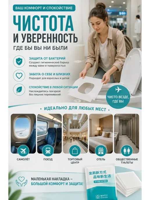 FranklinMIX Покрытия для унитаза Одноразовые накладки на сиденье унитаза, голубой, фото 2