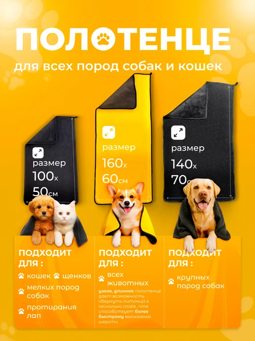 Полотенце для собак и кошек из микрофибры супервпитывающее, черный, фото 7