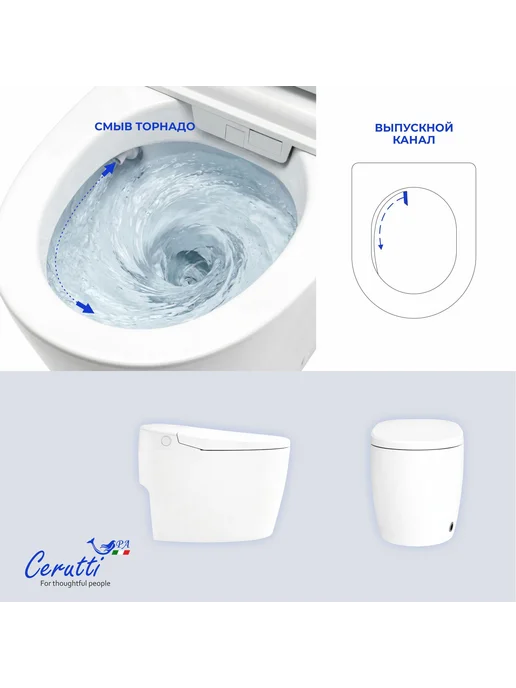 Cerutti spa Умный унитаз приставной Клио (Clio) цвет белый с сиденьем, белый, фото 5