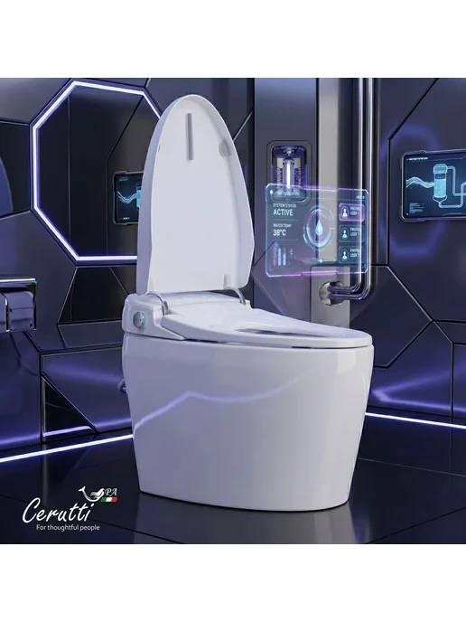 Cerutti spa Умный унитаз приставной Клио (Clio) цвет белый с сиденьем, белый, фото 7