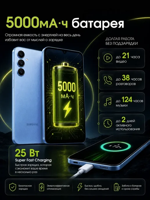 Смартфон Samsung A25 8/256 ГБ, голубой, фото 6