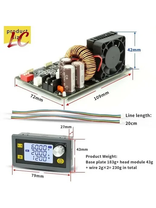 Лабораторный блок питания XY-6020L, 0-60 В, 20 А, 1200 Вт, 6020 л, 1200 Вт, фото 2
