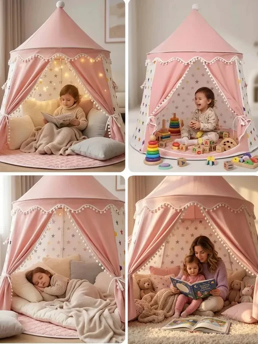 ARZAN Игровая палатка для девочек 2-9 лет, розовый, фото 6