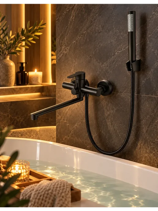 hansgrohe Смеситель для ванны с душем настенный однорычажный G602, черный, фото 2