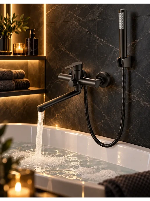 hansgrohe Смеситель для ванны с душем настенный однорычажный G602, черный, фото 3