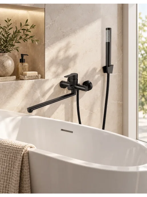 hansgrohe Смеситель для ванны с душем настенный однорычажный G602, черный, фото 7
