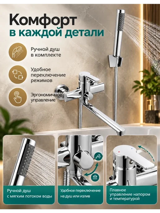 Grohe Смеситель для ванны с душем настенный однорычажный G610, серый, фото 6