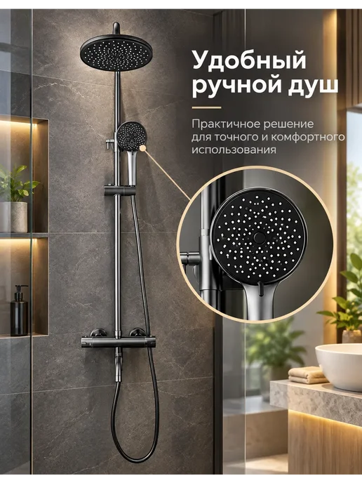 Grohe Душевая система золотой,3 в 1 с тропическим душем, золотой, фото 4