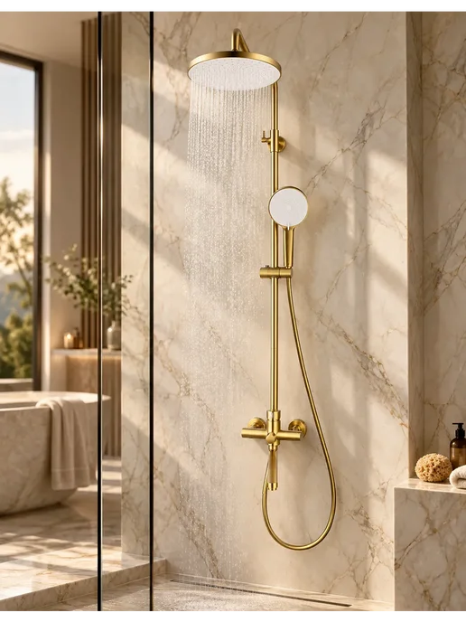Grohe Душевая система с тропическим душем и смесителем G957, золотой, фото 6
