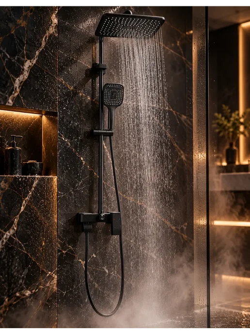 hansgrohe Душевая система чёрный,квадрат 3 в 1 с тропическим H935, черный, фото 3