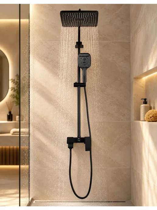 hansgrohe Душевая система чёрный,квадрат 3 в 1 с тропическим H935, черный, фото 5