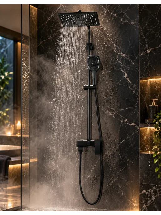 hansgrohe Душевая система чёрный,квадрат 3 в 1 с тропическим H935, черный, фото 7