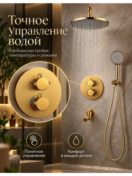 Grohe встроенная душевая система с тропическим душем G941, золотой, фото 8