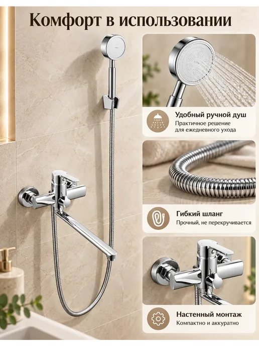 Grohe Смеситель для ванны с душем настенный однорычажный G616, серый, фото 5