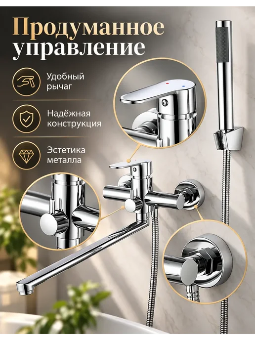 Grohe Смеситель для ванны с душем настенный однорычажный G601, серый, фото 2