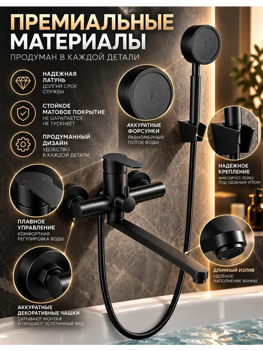 Grohe Смеситель для ванны с душем настенный однорычажный G608, черный, фото 7