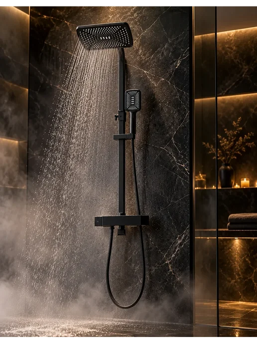 Grohe Душевая система золотой,3 в 1 с тропическим душем, черный, фото 4
