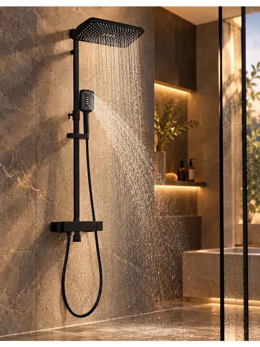 Grohe Душевая система золотой,3 в 1 с тропическим душем, черный, фото 6