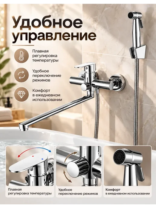 Grohe Смеситель для ванны с душем настенный однорычажный G604, серый, фото 2