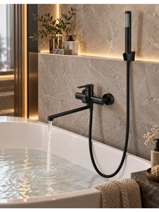 Grohe Смеситель для ванны с душем настенный однорычажный G611, черный, фото 2