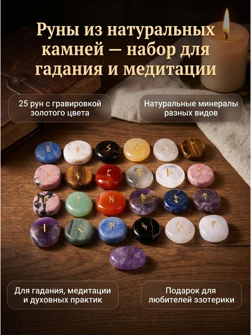 Набор рун из натурального камня, 25 шт, 25 шт, фото 2