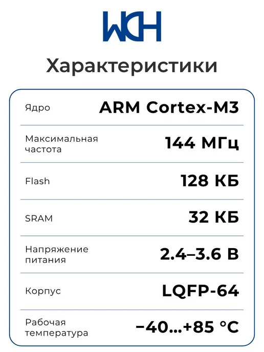 WCH CH32F205RBT6 Микроконтроллер 32-бит, 144 МГц, 128 КБ, вариант, фото 2