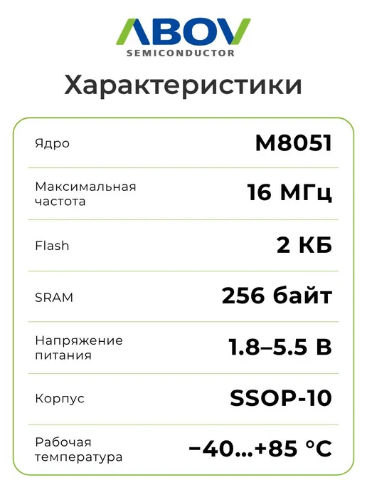 ABOV A96G181DSN Микроконтроллер 8-бит, 16 МГц, 2 КБ, вариант, фото 2