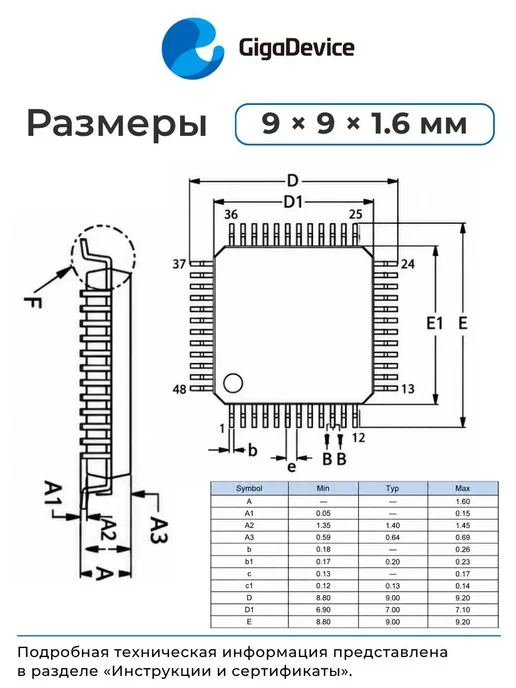 GigaDevice GD32L233CBT6 Микроконтроллер 32-бит, 64 МГц, 128 КБ, вариант, фото 4