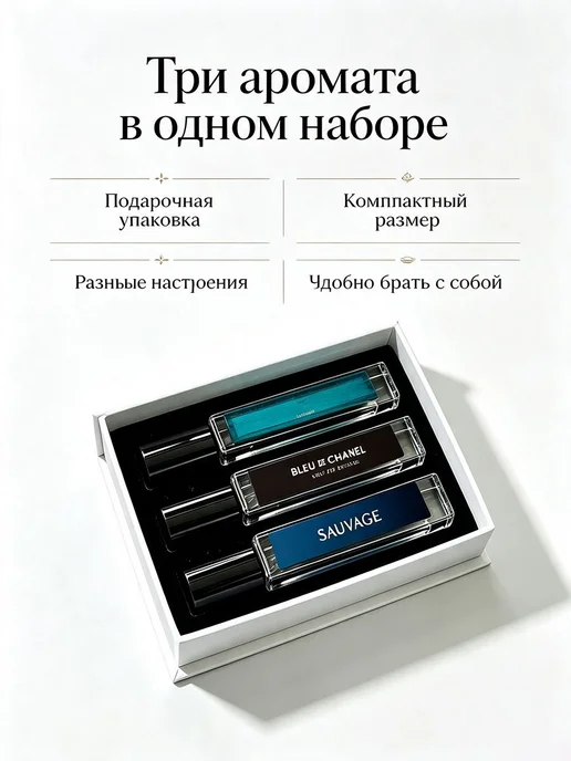 духи мужские Набор ароматов Мужской подарочный набор 3 штуки, вариант, фото 4