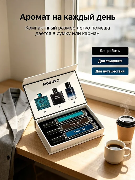 духи мужские Набор ароматов Мужской подарочный набор 3 штуки, вариант, фото 7
