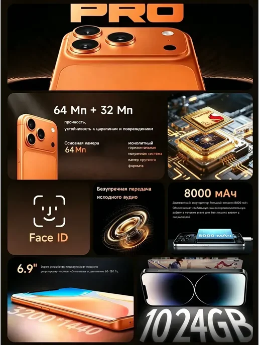 Смартфон Pro Max Iphone17 Pro Max 16 ГБ, голубой, фото 2