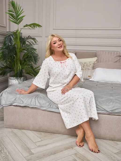 Night Gloss Ночная сорочка больших размеров длинная лапша, белый, фото 8