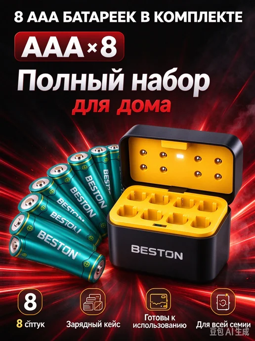 Перезаряжаемые батарейки ААА 8шт с зарядным кейсом, 8 шт, фото 5