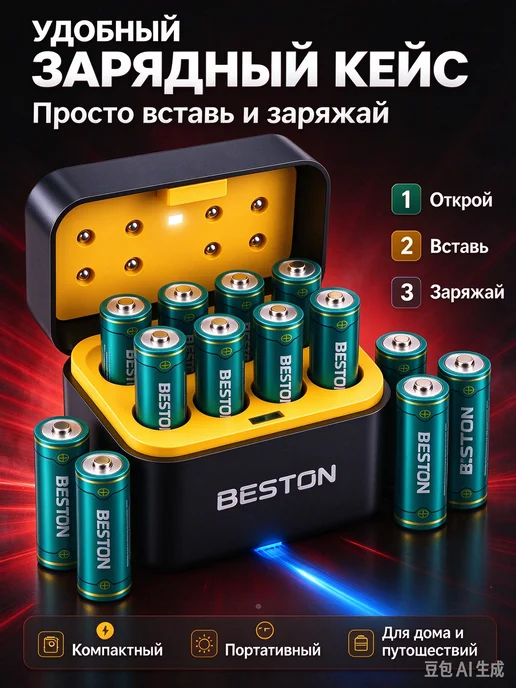 Перезаряжаемые батарейки ААА 8шт с зарядным кейсом, 8 шт, фото 6
