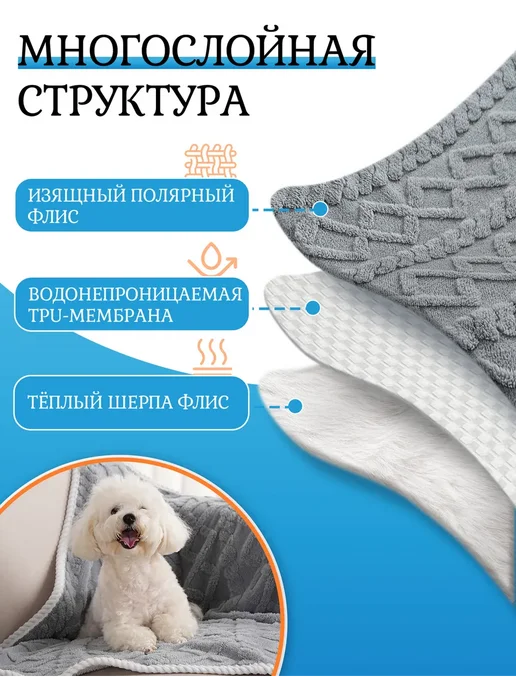 Плед для собак и кошек водонепроницаемый 70х50, 70x50, фото 8
