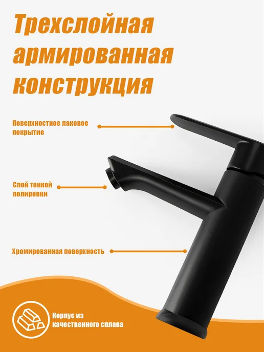 Нет бренда Смеситель для раковины в ванную, черный, черный, фото 4