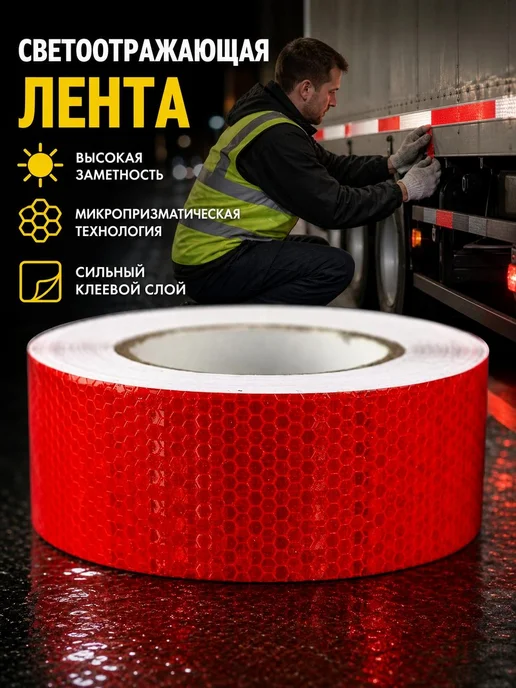Светоотражающая лента красная ПВХ, красный