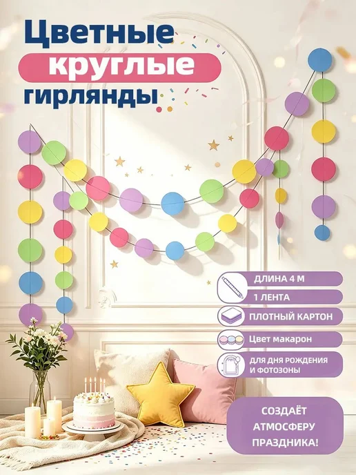 Бумажная гирлянда-растяжка, 450 см, 2 шт, 2 шт, фото 2