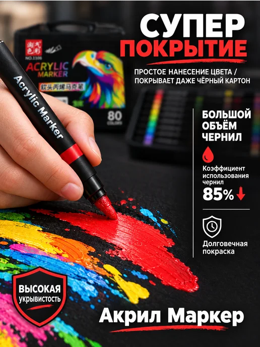 Акриловые маркеры для рисования и скетчинга 80 шт, набор, 80 шт, фото 3