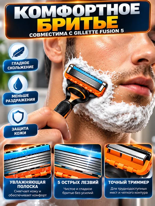 Сменные кассеты Mens5 для бритвенных станков совместимы c 8, вариант, фото 4