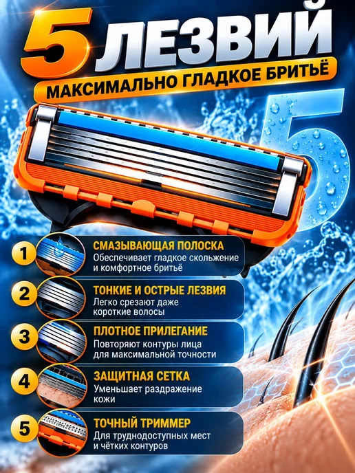 Сменные кассеты Mens5 для бритвенных станков совместимы c 8, вариант, фото 6