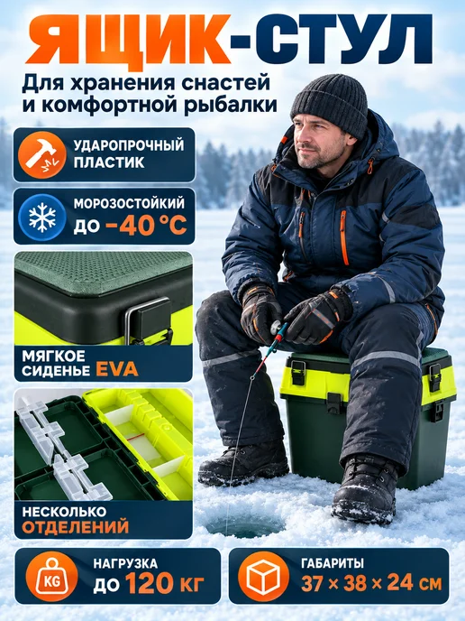 CampKit Набор для зимней рыбалки с ящиком снастей 31в1 в подарок, зеленый, фото 2