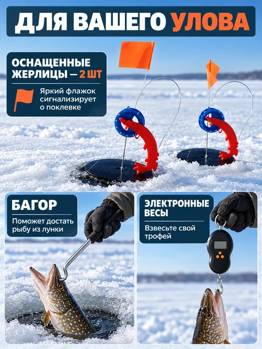 CampKit Набор для зимней рыбалки с ящиком снастей 31в1 в подарок, зеленый, фото 7